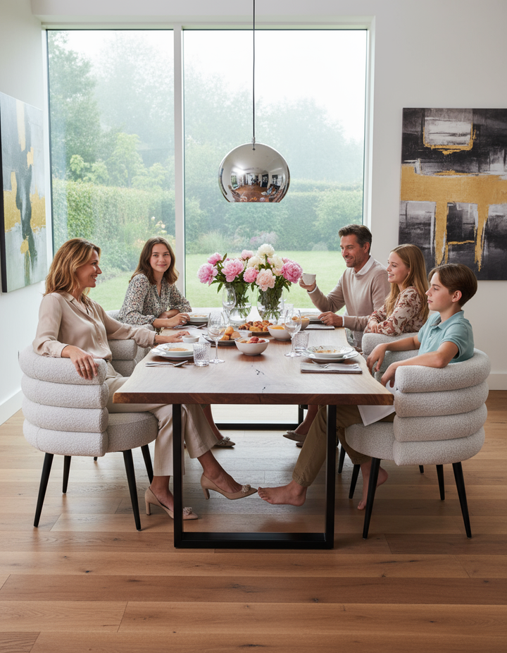 Grena Dining Chair Misty Gray – Luxurious Teddy Fabric with Steel Frame | Contemporary Dining Room Furniture | Trufairs