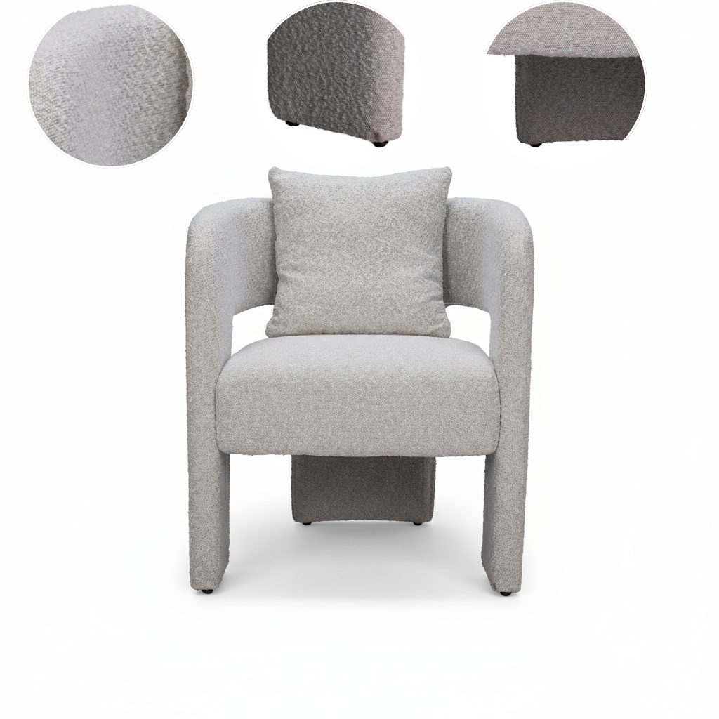 Melilla Dining Chair – Misty Gray Boucle with Curved Armrests | Modern Upholstered Dining Chair | Trufairs