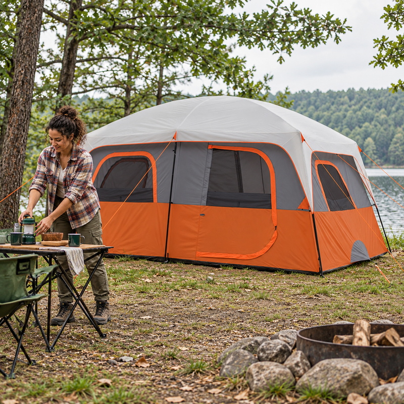 8-10 Person Instant Cabin Camping Tent with Room Divider & Rainfly - 2