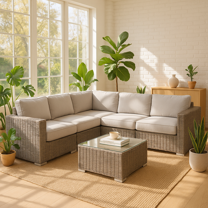 Fully Assembled Wicker Patio Sofa Set for 4 with Cushions – Premium Outdoor Seating Group with Weather-Resistant Construction and Plush Comfort for Patios, Gardens & Poolside Areas