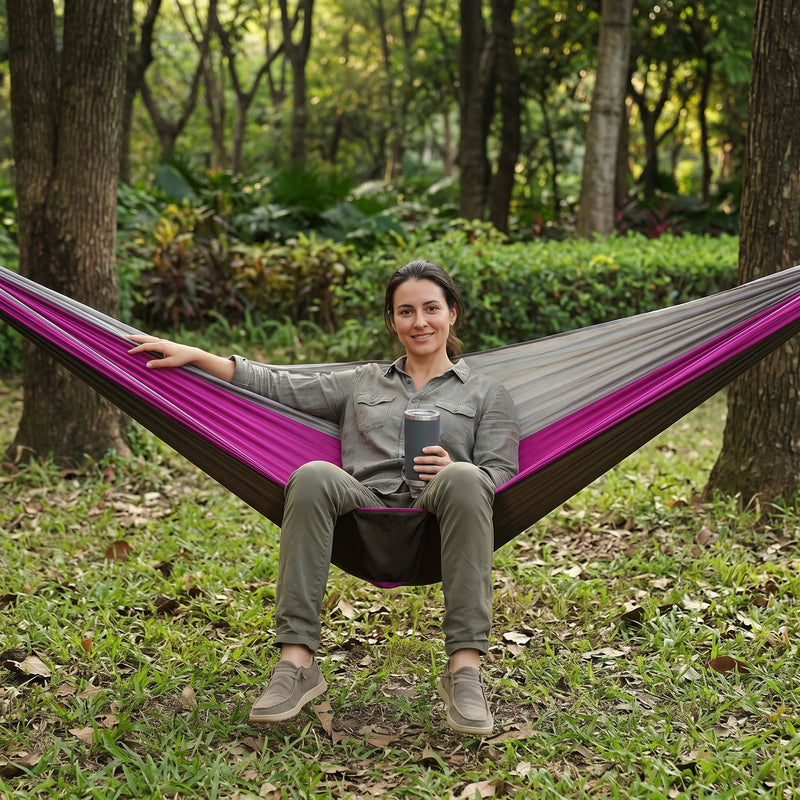DOUBLE CAMPING HAMMOCK WITH REVERSIBLE BUG NET – 2 PERSON, 660 LB - 2