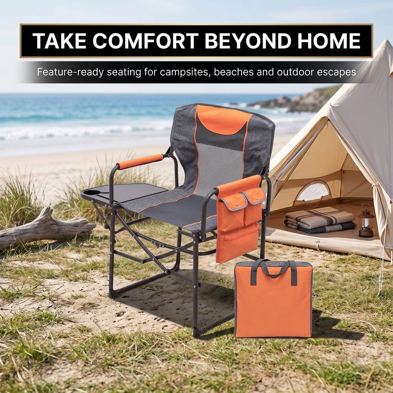 Camping Directors Chair, Heavy Duty,Oversized Portable Folding Chair with Side Table, Pocket for Beach, Fishing,Trip,Picnic,Lawn Blue - 2