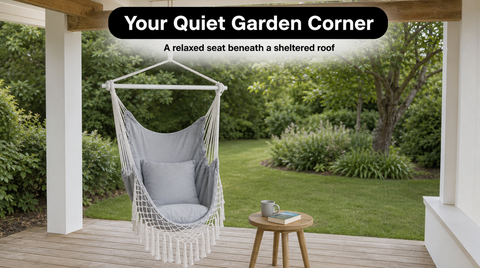 Boho Macrame Hammock Chair with Fringe, 2 Cushions & Side Pocket fit and scale thumbnail 2