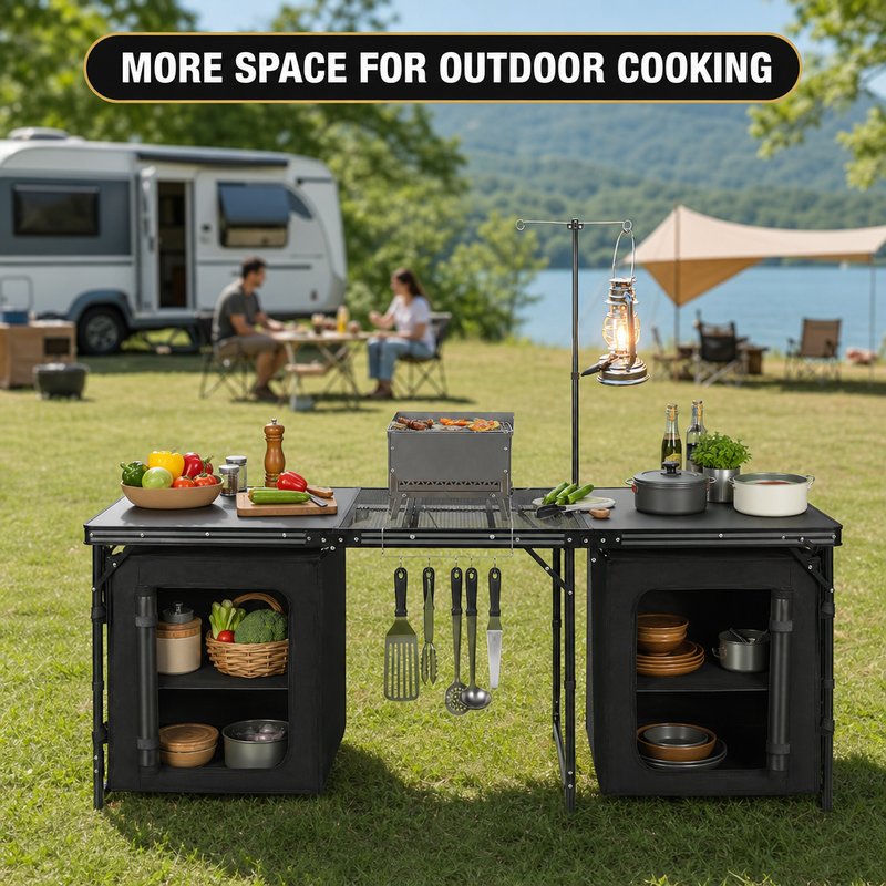 Camping Portable Cook Station/Kitchen Table, Folding Outdoor Cooking Table with Storage - 2