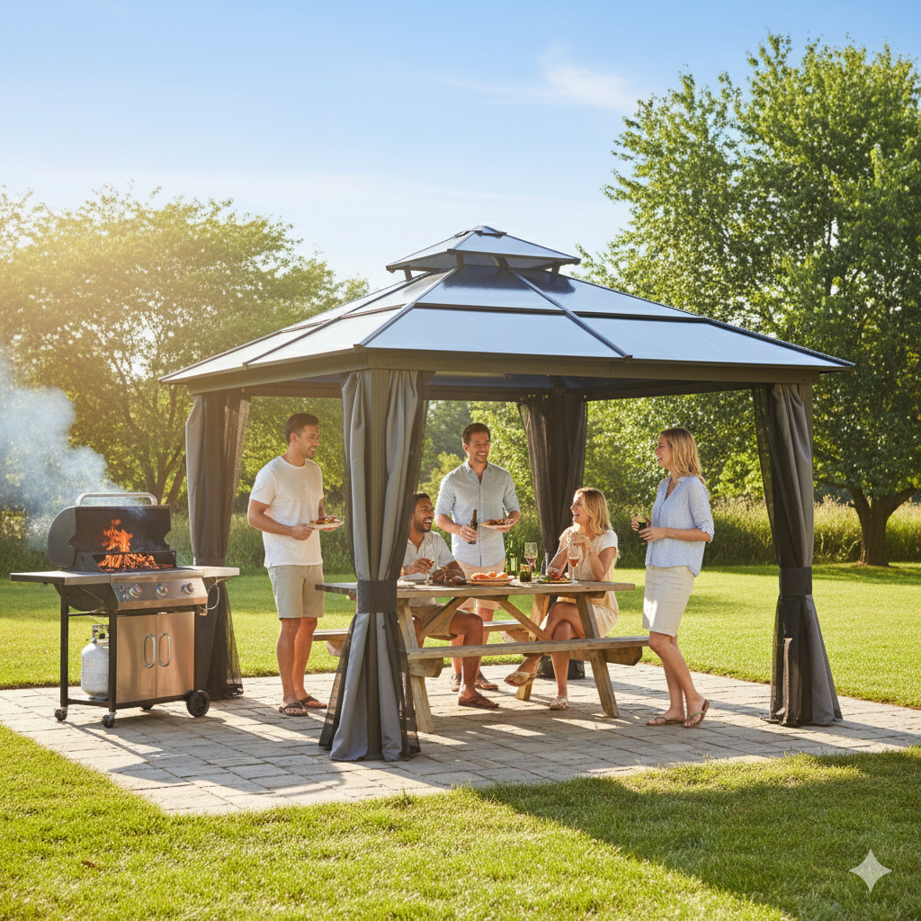 Exclusive 10' x 10' Hardtop Gazebo Canopy - Premium Polycarbonate Double Roof Permanent Pavilion