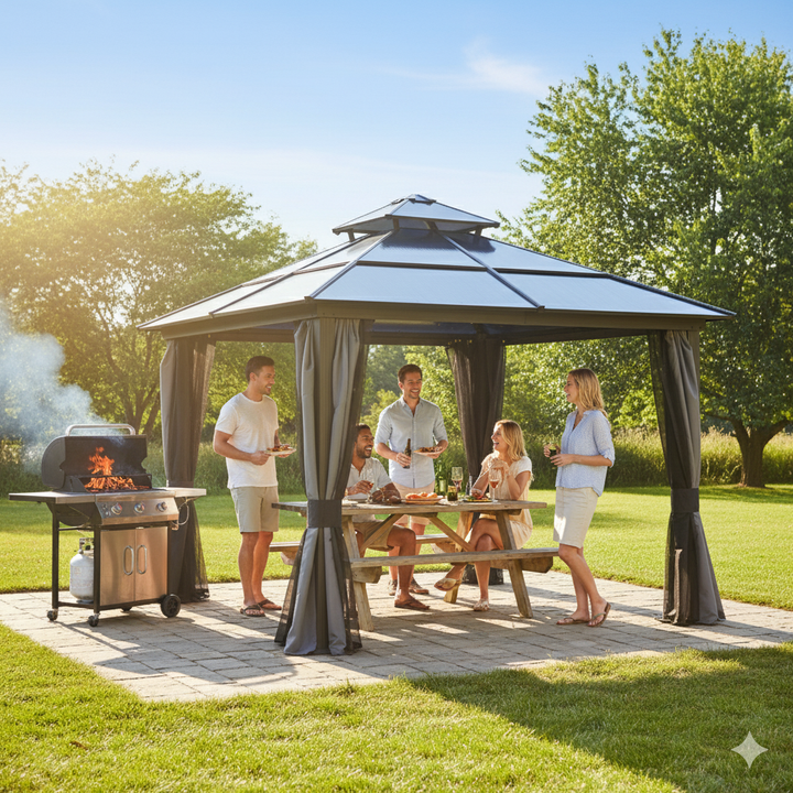 Exclusive 10' x 10' Hardtop Gazebo Canopy - Premium Polycarbonate Double Roof Permanent Pavilion