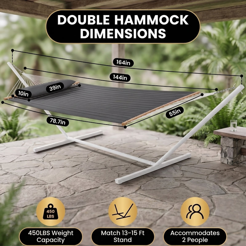 2-Person Quilted Outdoor Hammock 12FT – Double Layer with Pillow & Storage - 2