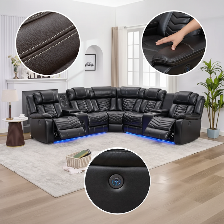 M078 Power Reclining Sectional Sofa in Brown – Modern 6-Seat Fabric Couch with Power Recliners, Comfortable Foam Cushions & Residential Design | Trufairs