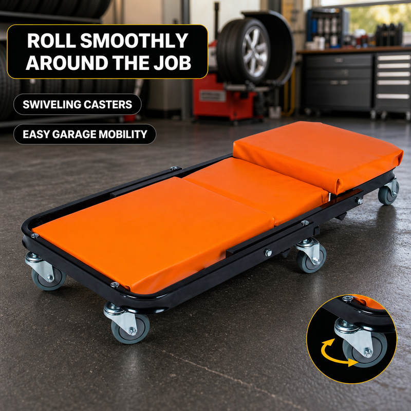 2-in-1 Convertible Z-Creeper Seat - Rolling Mechanic Creeper with Wheels, Under Dash Creeper & Garage Chair for Auto Repair, Low Profile Roller Seat - 2
