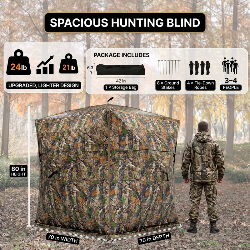 SucceBuy Hunting Blind, 270° & 360° See Through Ground Blind, 2-3 Person / 3-4 Person Pop Up Deer Blind for Hunting with Carrying Bag, Portable Tent - 2