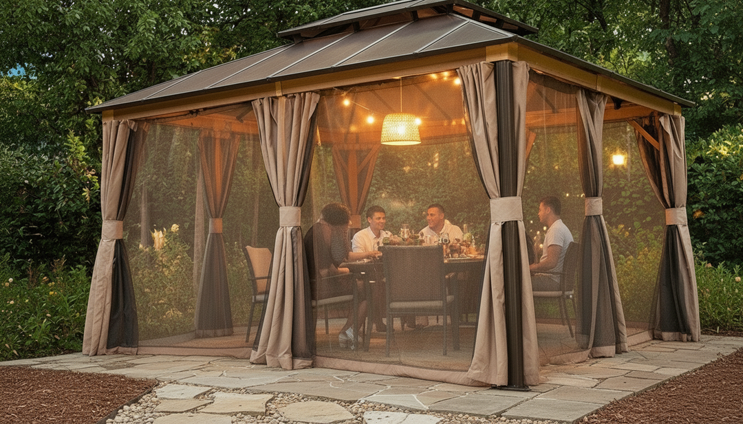 Exclusive 10' x 12' Hardtop Gazebo - Premium Permanent Outdoor Pavilion with Polycarbonate Double Roof