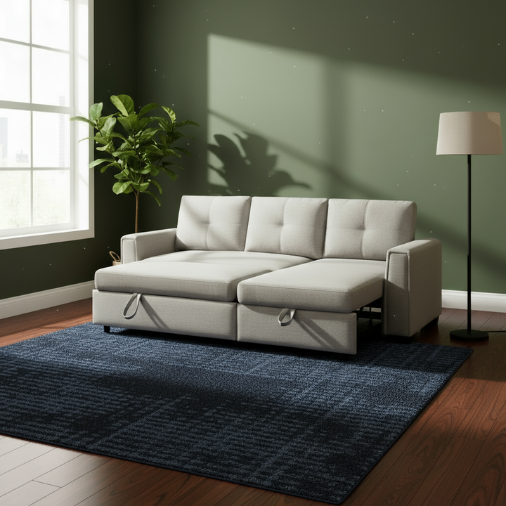 92" Light Gray Polyester Blend Convertible Futon Sleeper Sofa With Black Legs