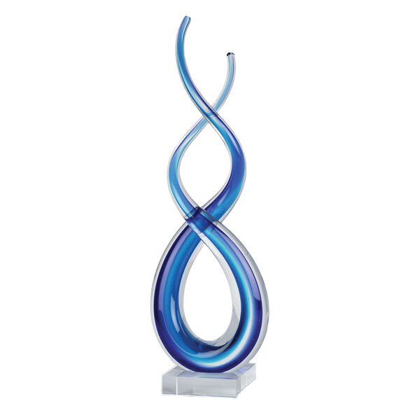 Premium 20" Clear and Blue Murano Glass Modern Abstract Tabletop Sculpture - Contemporary Artisan-Crafted Decorative Accent