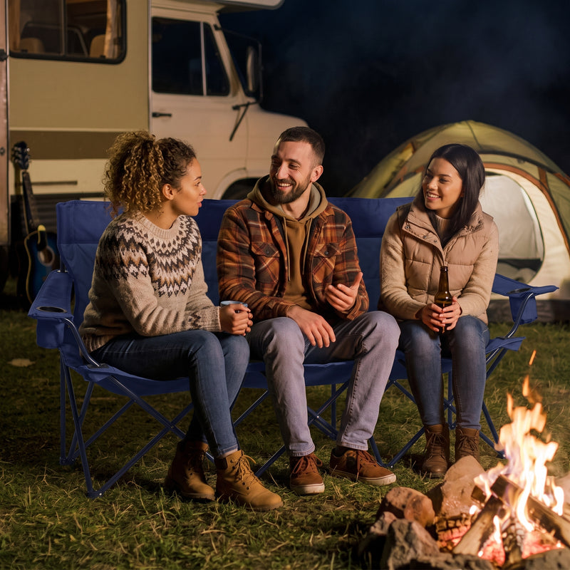 Oversized Padded 3-Person Folding Camping Loveseat Chair – Heavy Duty Outdoor Seating - 2
