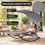 Outdoor Chaise Lounger with Canopy – Single & Double 2-Person Patio Sun Lounger with Cushions & Headrest - 2