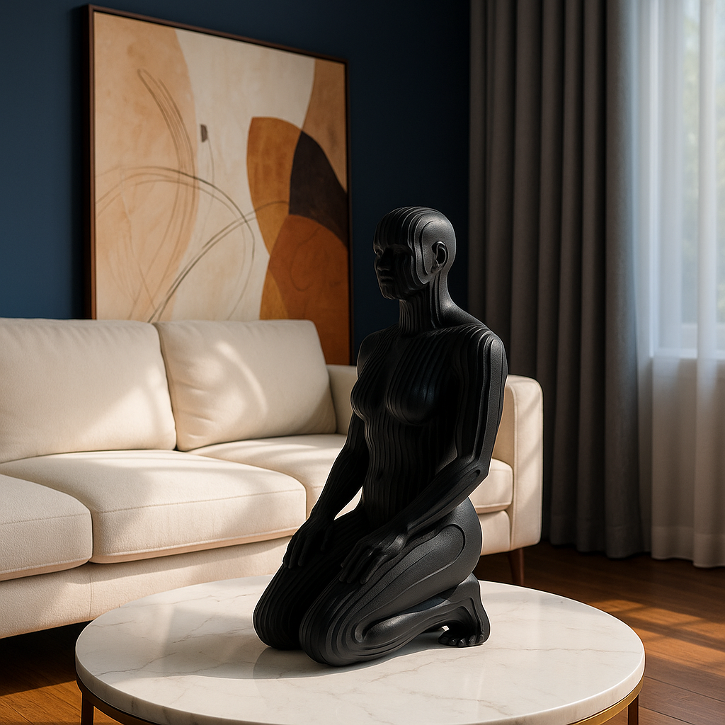 Exclusive Woman Pixel Matte Black Sculpture - Premium 18" Contemporary Digital Art Collection