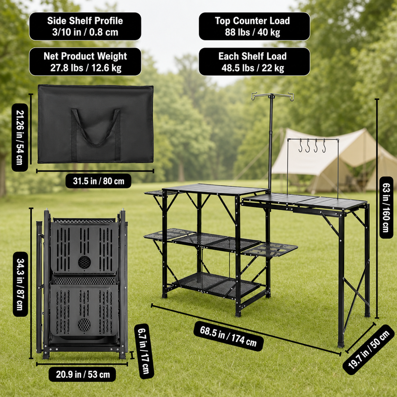 Camping Portable Cook Station/Kitchen Table, Folding Outdoor Cooking Table with Storage - 2