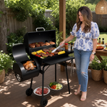 Portable Charcoal Grill with Smoking Function, Foldable Suitcase Design with Wheels, Multi-Tier Storage Rack & Waterproof Cover for Outdoor BBQ Parties - 2