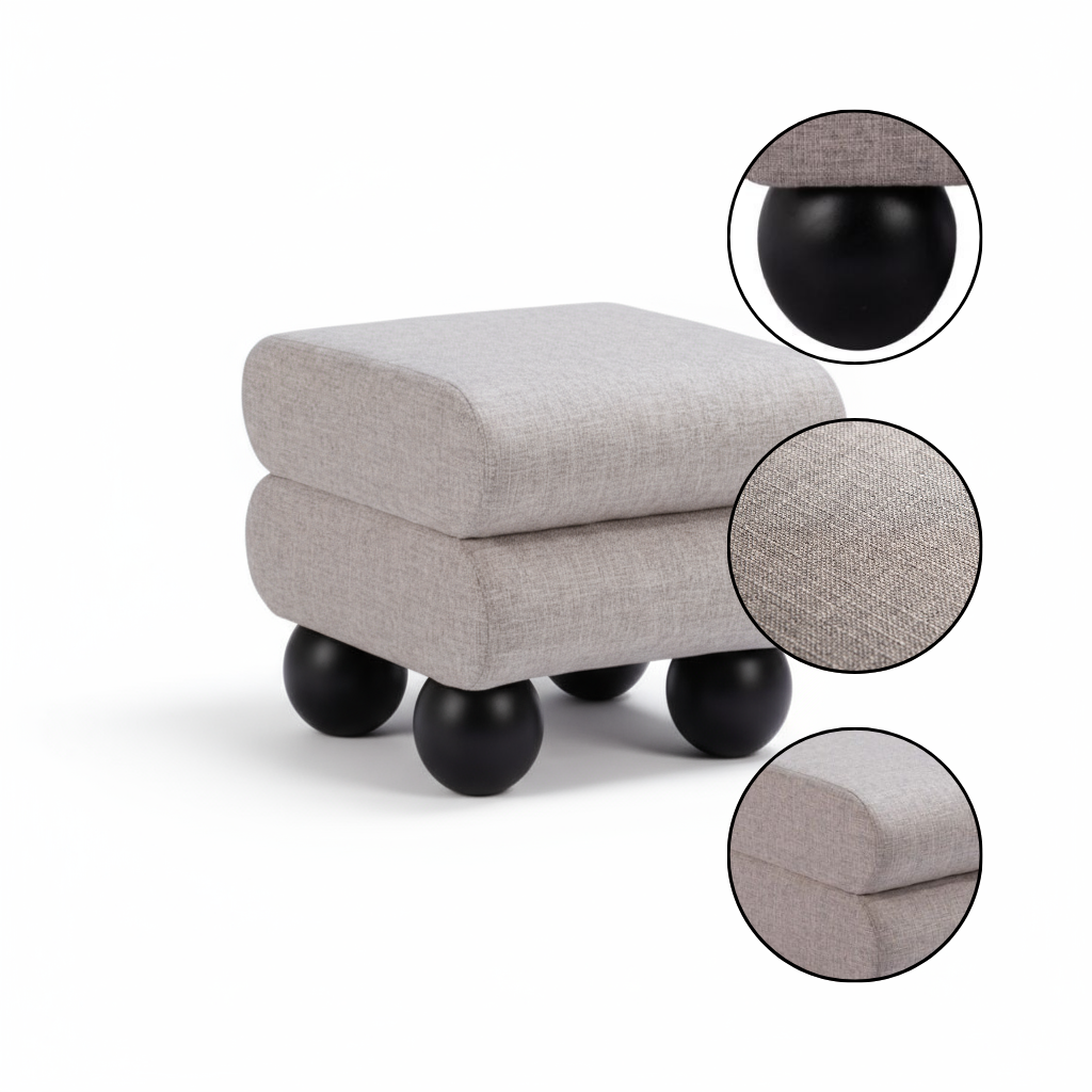 Davao Ottoman – Gray Performance Fabric with Rubberwood Legs | Multi-Functional Ottoman | Trufairs