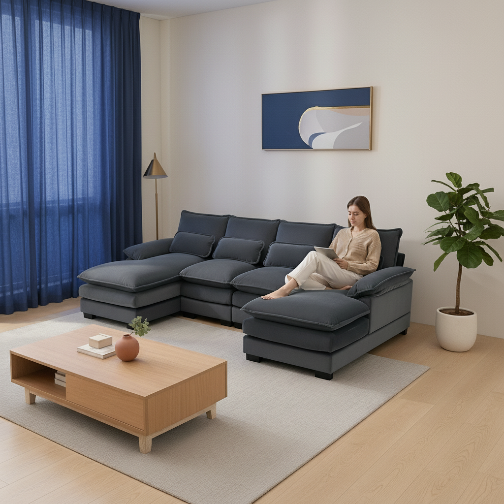 Modern U-Shaped Sectional Sofa with Waist Pillows & Chaise Lounge | Trufairs