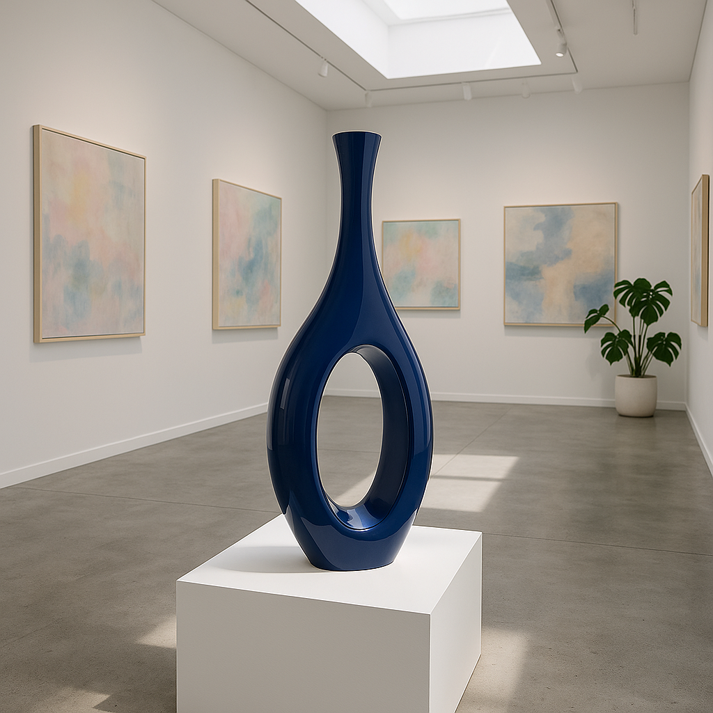 Premium Trombone Vase Large in Navy Blue - Contemporary Resin Floor Sculpture with Glossy Finish