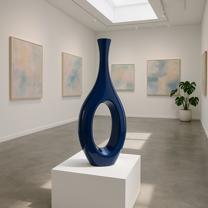 Premium Trombone Vase Large in Navy Blue - Contemporary Resin Floor Sculpture with Glossy Finish