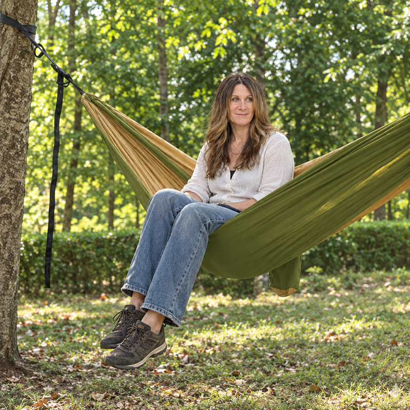 DOUBLE CAMPING HAMMOCK WITH REVERSIBLE BUG NET – 2 PERSON, 660 LB - 2