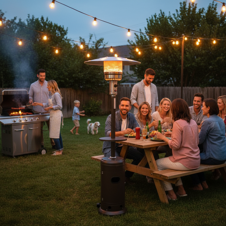 Outdoor Heater Propane Standing LP Gas Steel with Table and Wheels