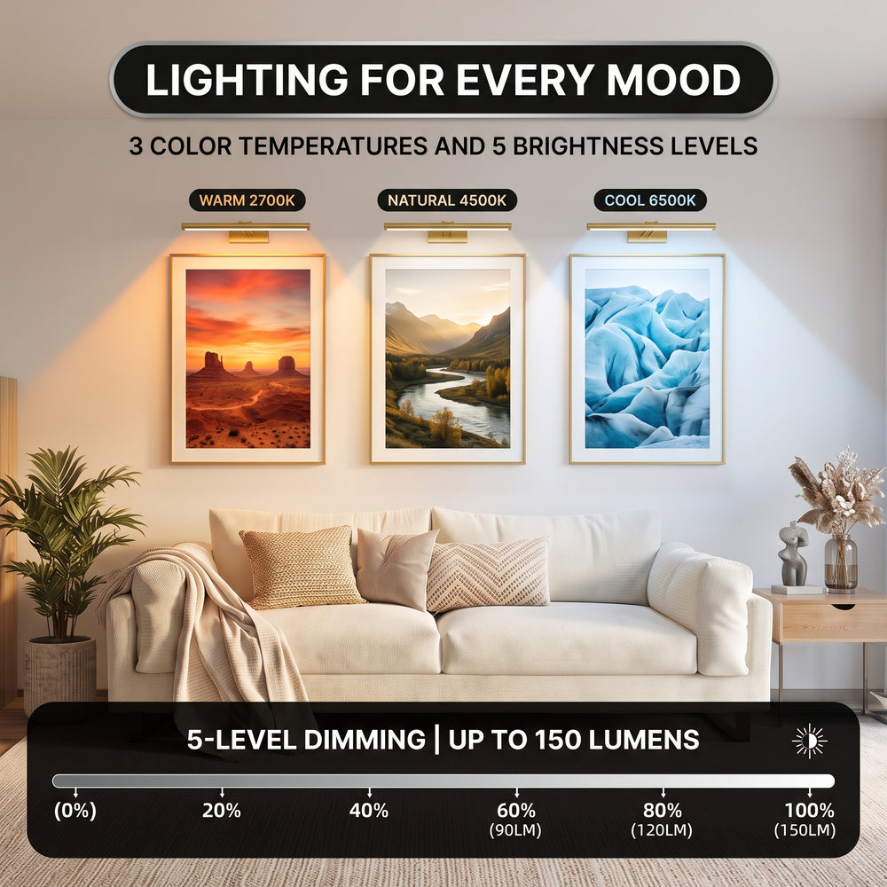 Picture Lights for Wall, Rechargeable Battery Operated LED Gallery Light Bar with Remote & Timer, Dimmable Wireless Wall Sconce for Paintings & Frames - 2