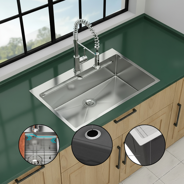 33-inch Topmount Drop-in Single Bowl Stainless Steel Workstation Kitchen Sink Built-in Z-shape Ledge