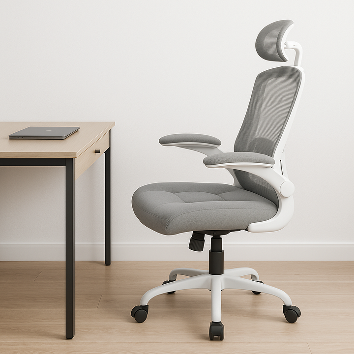 Ergonomic Office Chair Home Computer Desk Chair Adjustable Lumbar Support Flip Up Armrests Breathable Mesh Seat with Headrest Grey
