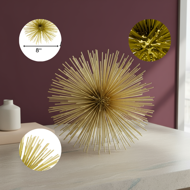 8" Silver Metal Spiky Sphere Tabletop Sculpture