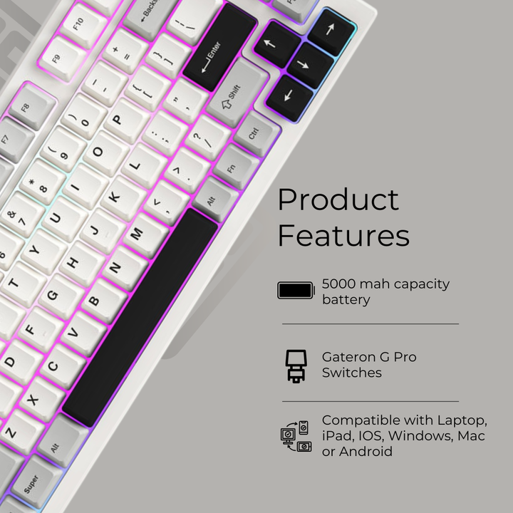 Best mechanical wireless keyboard, RGB Backlights, BT5.0/2.4G/USB-C, Dye Sub PBT Keycaps for Linux/Win/Mac, Trufairs backlit wireless gaming keyboard