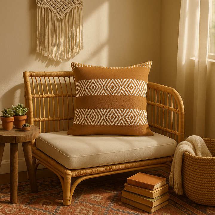 Modern 20" Rust and Ivory Handmade Striped Indoor Outdoor Throw Pillow Cover