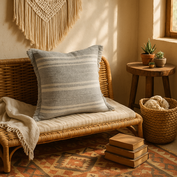 Modern 24" x 24" Gray Zippered Geometric Indoor Outdoor Throw Pillow