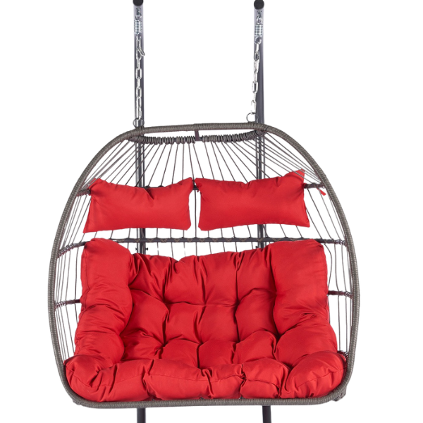 Outdoor Hanging Egg Chair Red - 2 Person Wicker Patio Swing with Stand, Comfort Cushions & All-Weather Durability