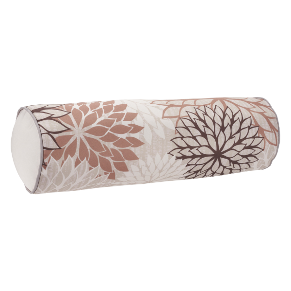Premium 6" x 20" Brown Beige and Ivory Bolster Floral Indoor Outdoor Throw Pillow