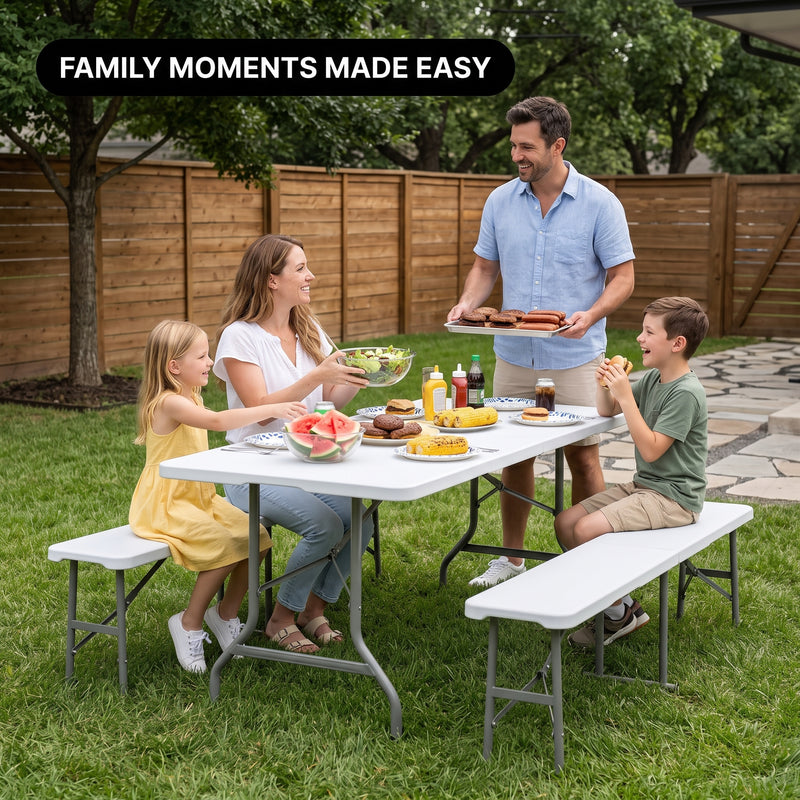 6 FT Folding Picnic Table with Benches - 2