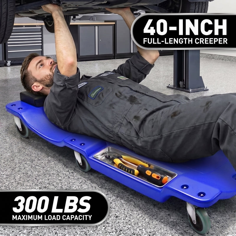 Low Profile Rolling Garage Creeper - Mechanic Creeper with Padded Headrest & Tool Trays, Under Car Roller for Automotive Repair, Rolling Car Creeper - 2