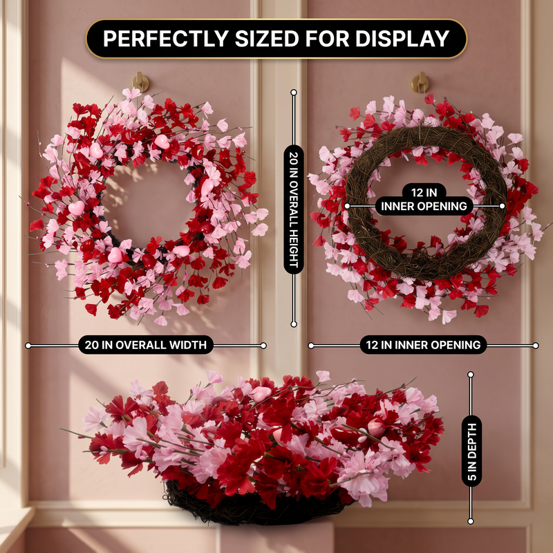 VALENTINE WREATHS FOR FRONT DOOR – HEART & BERRY FLORAL WREATH FOR VALENTINE’S DAY DÉCOR - 2