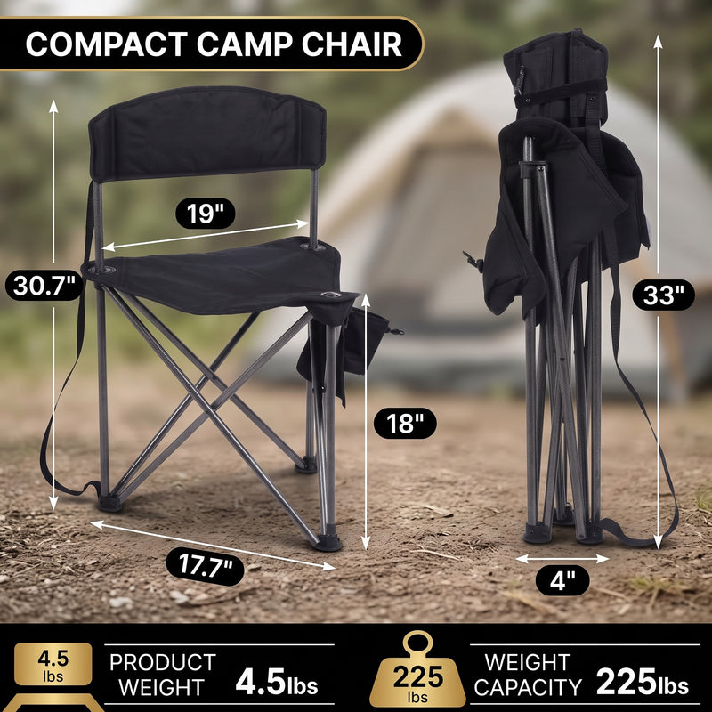 Tri-Lite Stool w/Back, Lightweight Portable Fishing Chair w/Cupholder and Carry Strap, Supports 225-Lb, Portable Outdoor Chair for the Hunting Blind, Camping, Travel, Hiking - 2