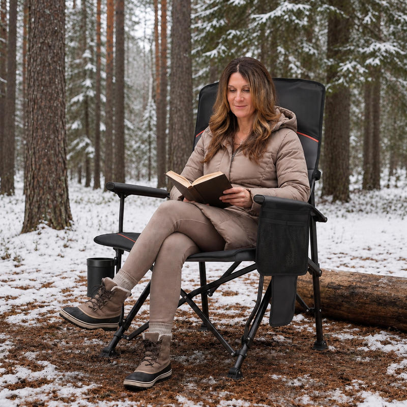 Heated Camping Chair for Adult Outdoor Activities - Portable Folding Heated Chair with 3 Adjustable Heat Levels, Heating Backrest Cushion Support 264LBS for Patio Camping (Battery Not Included) - 2
