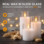 Flameless Candles with Remote & Timer – Glass Pillar Set of 3 - 2
