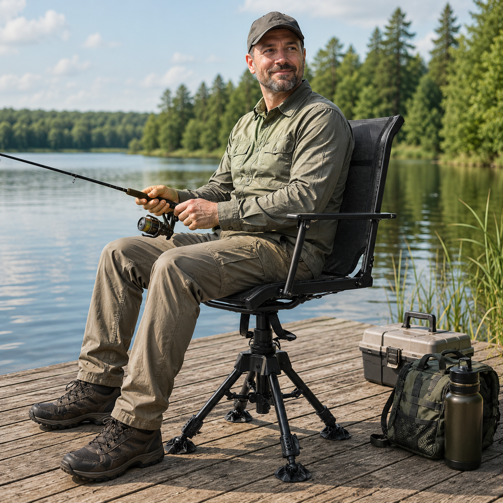 360° Swivel Hunting Chair with Adjustable Legs & Rifle Rest – Portable Tripod Seat - 2