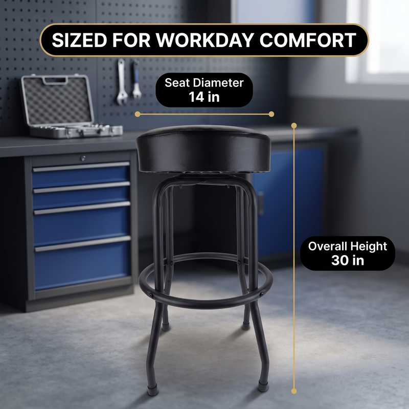 Swivel Bar Stool for Garage & Shop - Backless Counter Stool with Padded Seat, Workbench Stool for Workshop, Single Bar Stool with Chrome Legs - 2