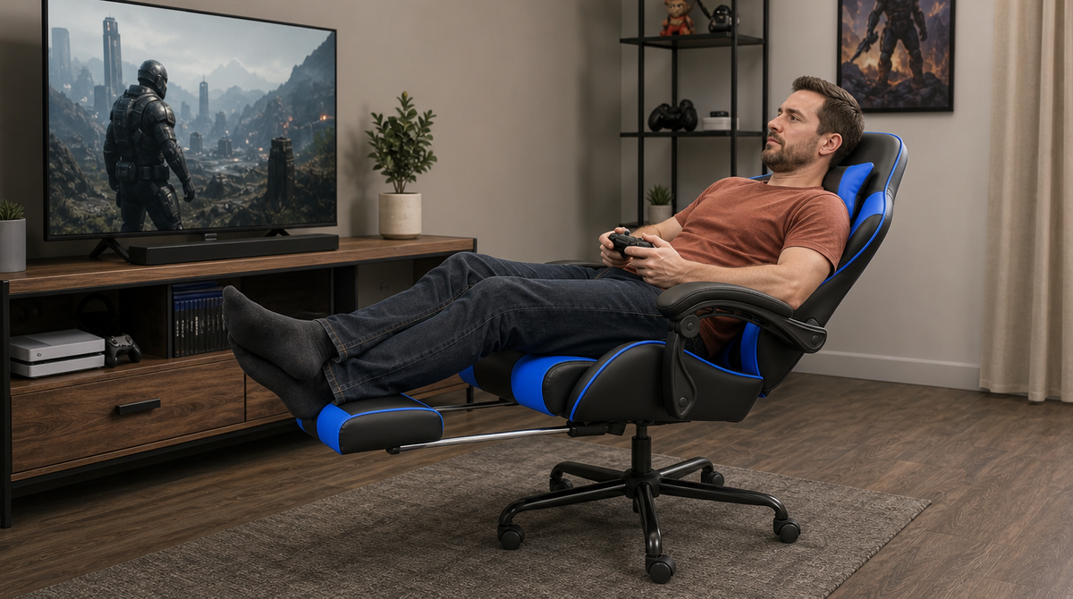 Reclining Gaming Chair with Footrest, Lumbar Support & 360° Swivel - image 2