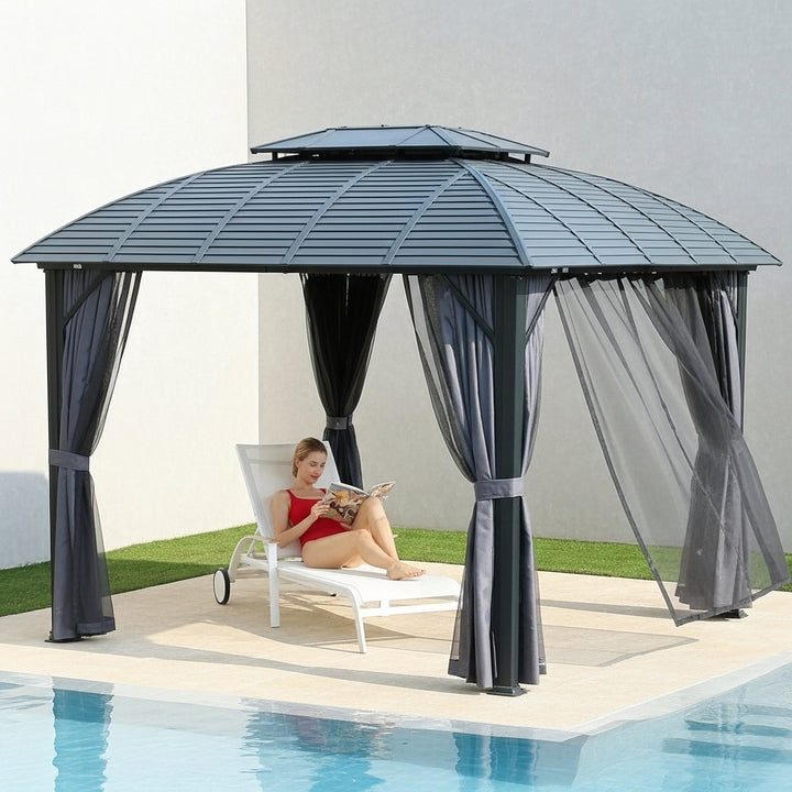Exclusive Outdoor Gazebo 10' x 12' - Premium Permanent Hardtop Pavilion with Galvanized Steel Double Roof