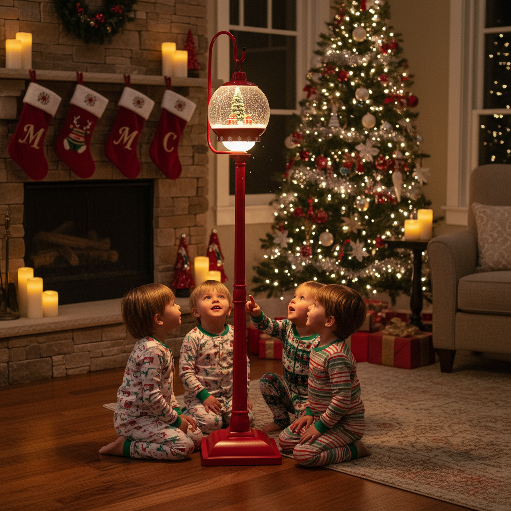 68 Inch Festive Musical Christmas Street Lamp Post with Snow Globe Lantern