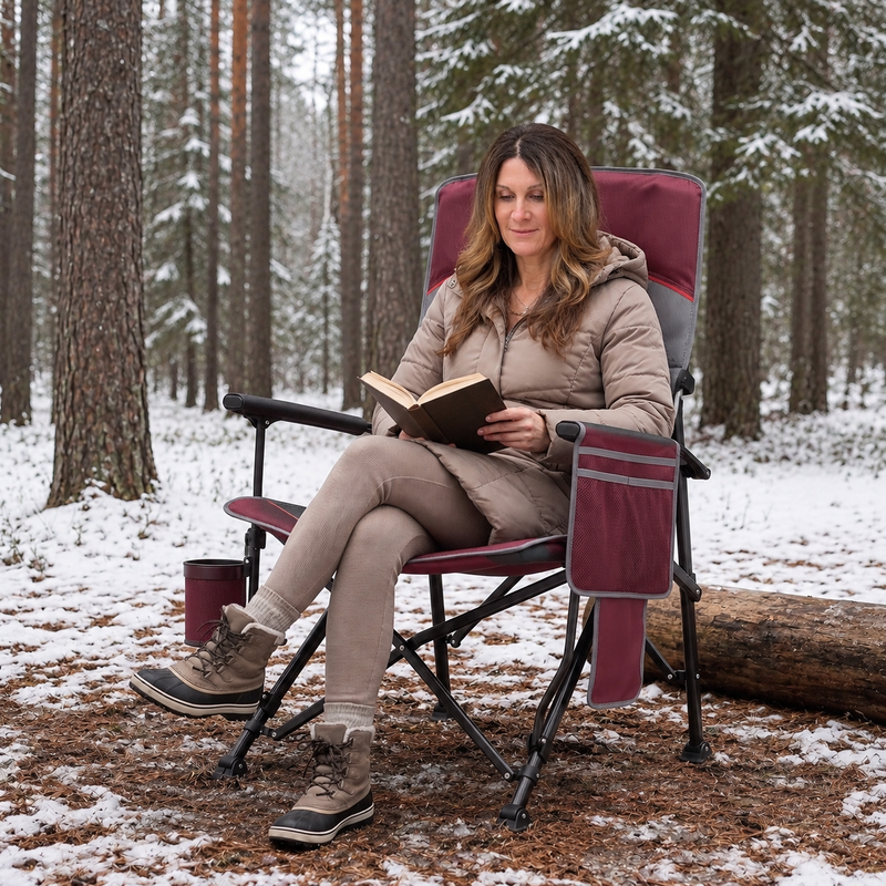 Heated Camping Chair for Adult Outdoor Activities - Portable Folding Heated Chair with 3 Adjustable Heat Levels, Heating Backrest Cushion Support 264LBS for Patio Camping (Battery Not Included) - 2