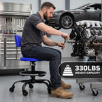 Rolling Mechanic Chair with Backrest and Footrest – Heavy Duty Shop Stool with Wheels, Adjustable Height Swivel Garage Chair - 2